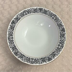 Style House Fine China Avalon Round Vegetable Serving Bowl Black White Floral